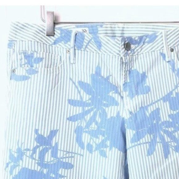 GAP 1969 WHITE SKY BLUE FLORAL STRIPED ALWAYS SKINNY SKIMMER LOW RISE JEANS 32R - Picture 8 of 11